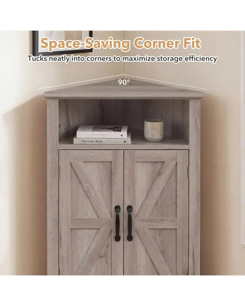 4-Tier Corner Storage Cabinet with Open Shelf-Gray - Gray - Cabinets & Chests