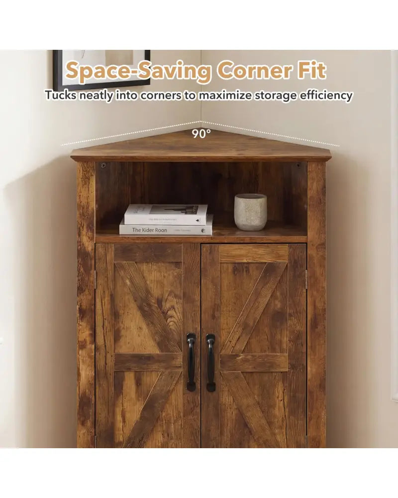 4-Tier Corner Storage Cabinet with Open Shelf-RusticBrown - Rustic Brown - Cabinets & Chests