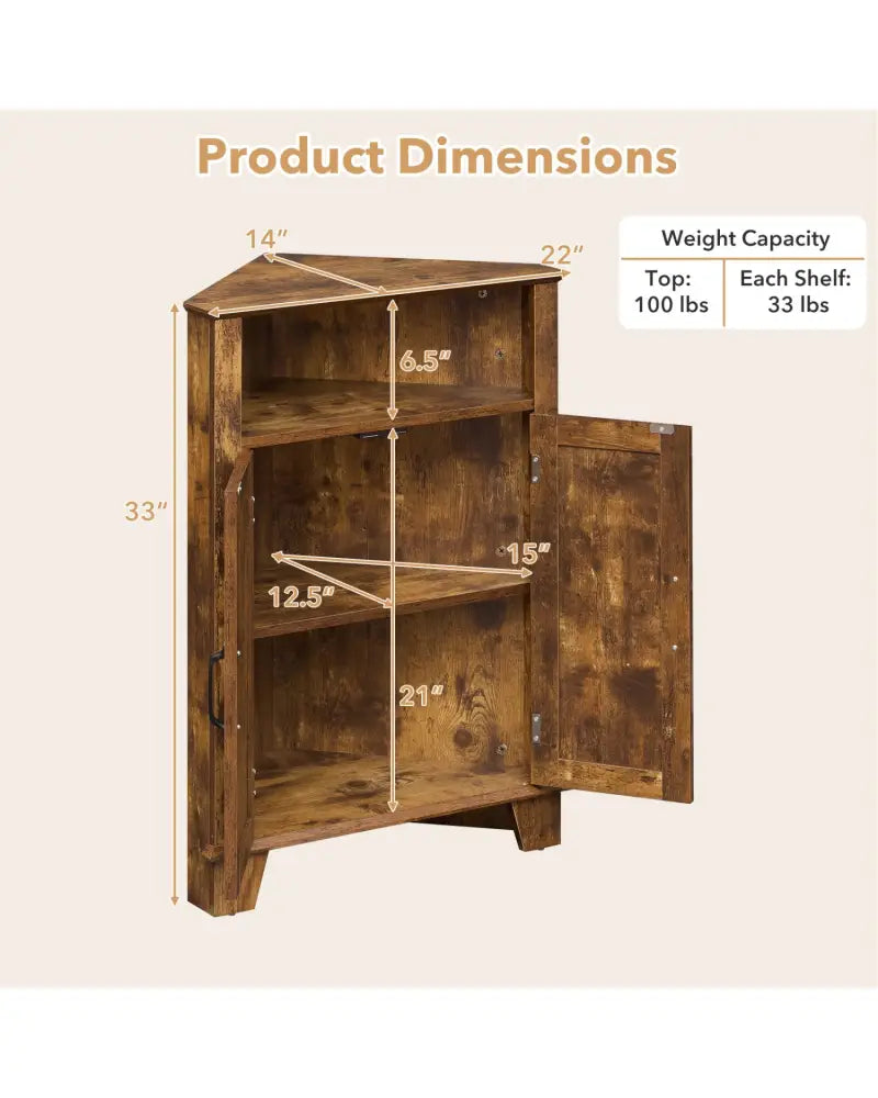 4-Tier Corner Storage Cabinet with Open Shelf-RusticBrown - Rustic Brown - Cabinets & Chests