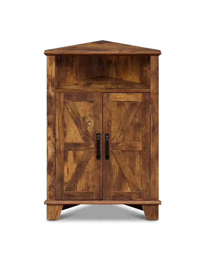4-Tier Corner Storage Cabinet with Open Shelf-RusticBrown - Rustic Brown - Cabinets & Chests