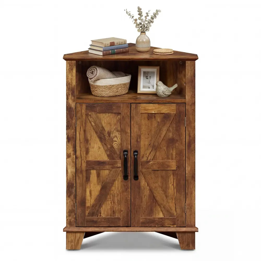 4-Tier Corner Storage Cabinet with Open Shelf-RusticBrown - Rustic Brown - Cabinets & Chests