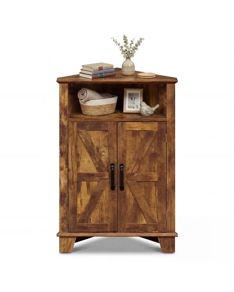 4-Tier Corner Storage Cabinet with Open Shelf-RusticBrown - Rustic Brown - Cabinets & Chests