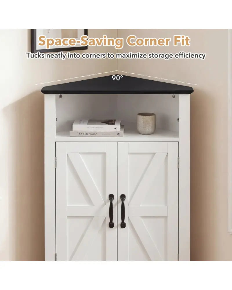 4-Tier Corner Storage Cabinet with Open Shelf-White - White - Cabinets & Chests