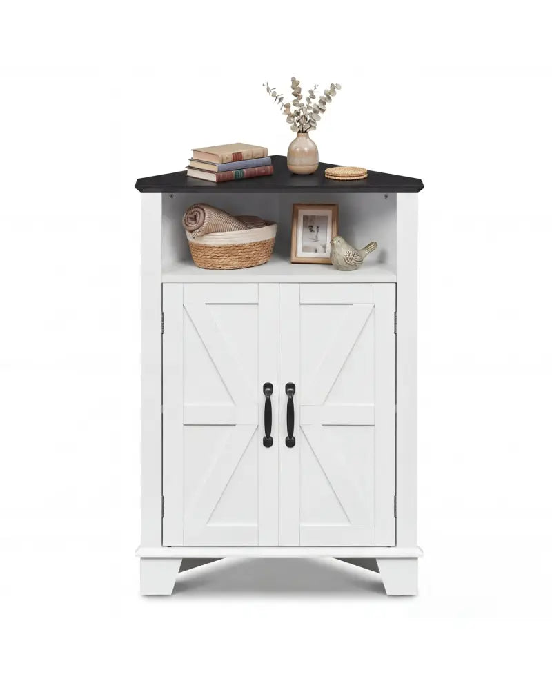 4-Tier Corner Storage Cabinet with Open Shelf-White - White - Cabinets & Chests