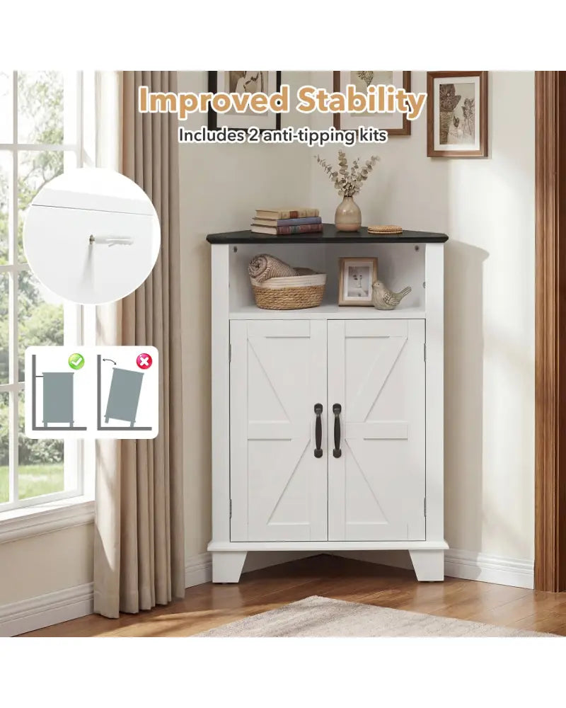 4-Tier Corner Storage Cabinet with Open Shelf-White - White - Cabinets & Chests