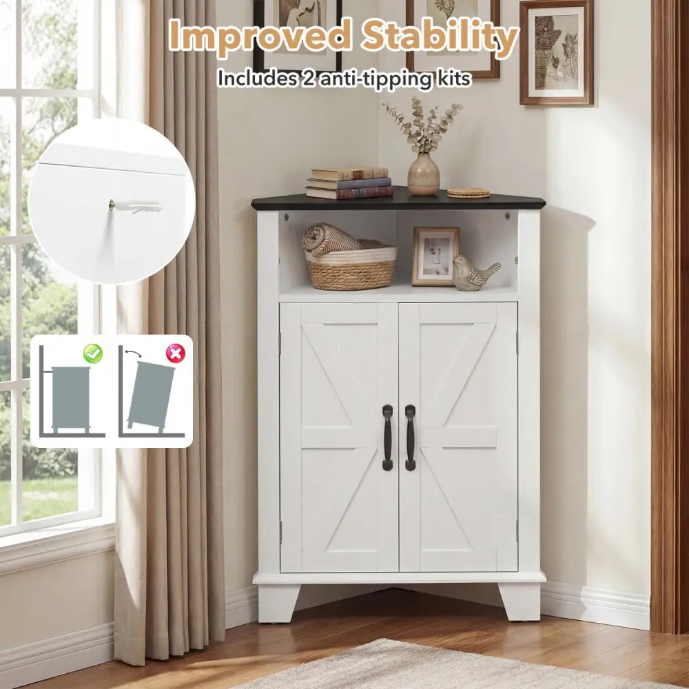 4-Tier Corner Storage Cabinet with Open Shelf-White - White - Cabinets & Chests