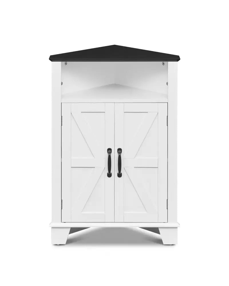 4-Tier Corner Storage Cabinet with Open Shelf-White - White - Cabinets & Chests