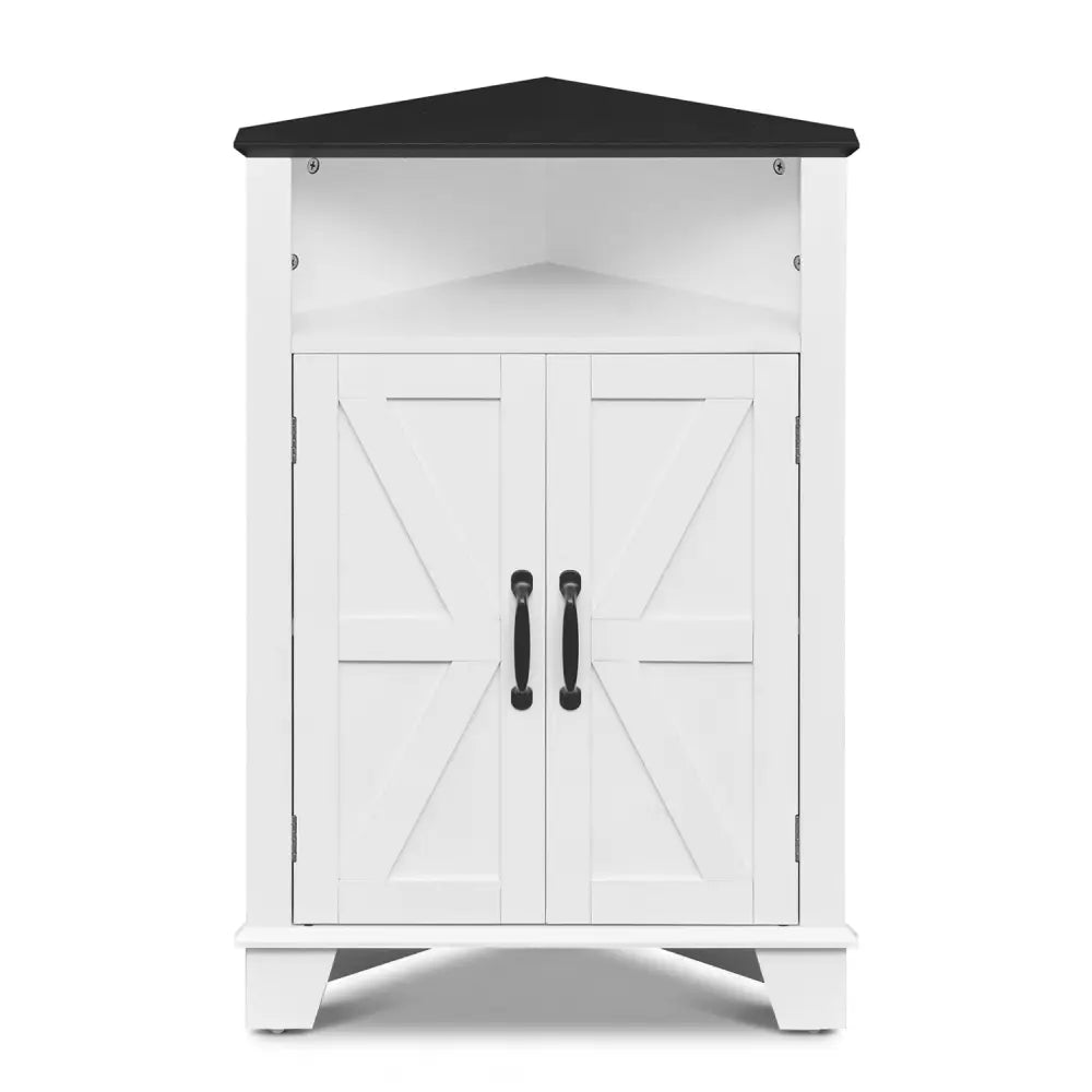 4-Tier Corner Storage Cabinet with Open Shelf-White - White - Cabinets & Chests