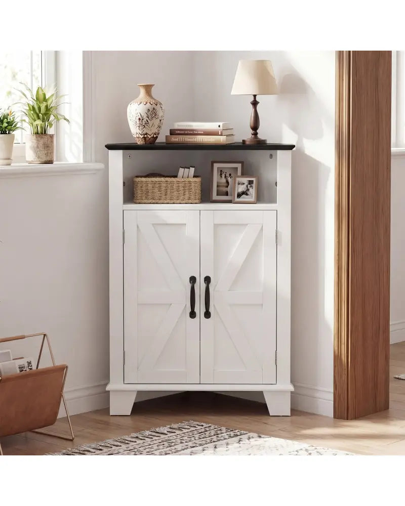 4-Tier Corner Storage Cabinet with Open Shelf-White - White - Cabinets & Chests