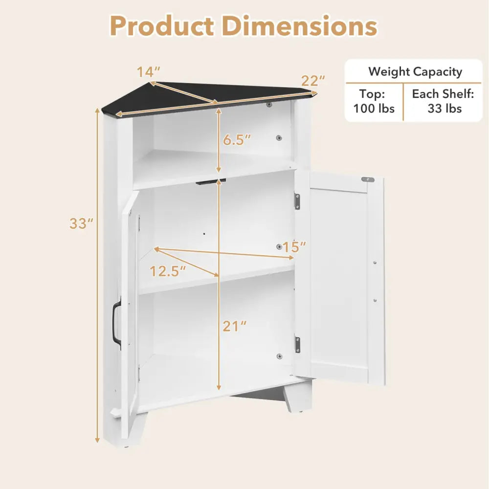4-Tier Corner Storage Cabinet with Open Shelf-White - White - Cabinets & Chests