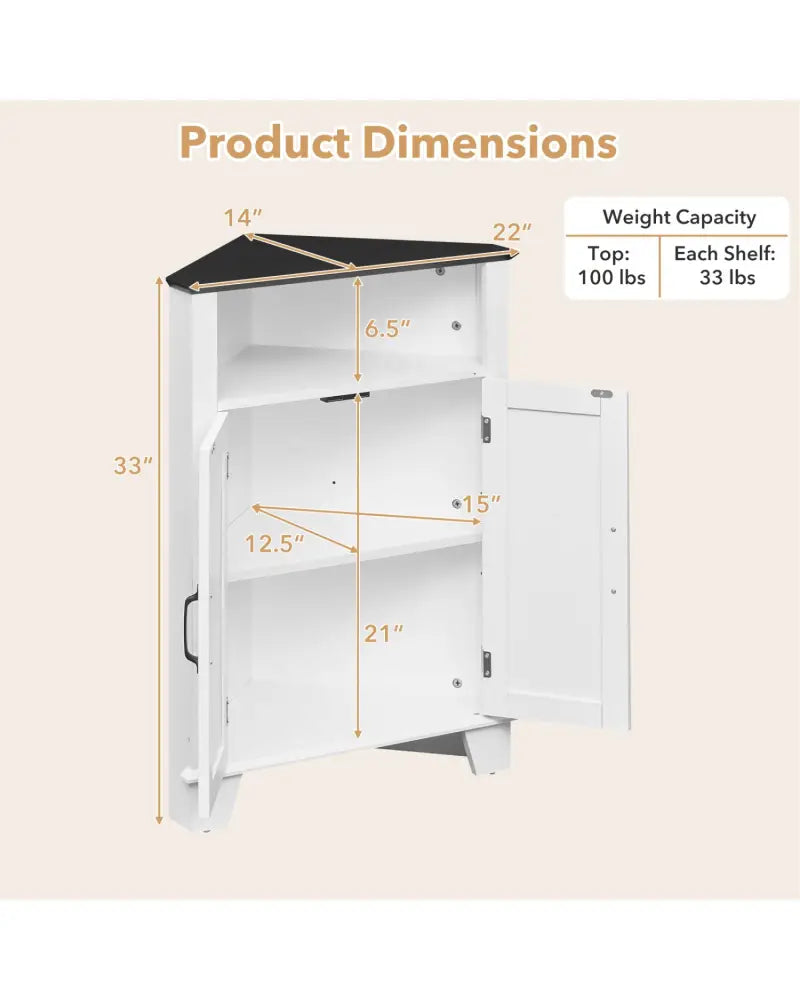 4-Tier Corner Storage Cabinet with Open Shelf-White - White - Cabinets & Chests