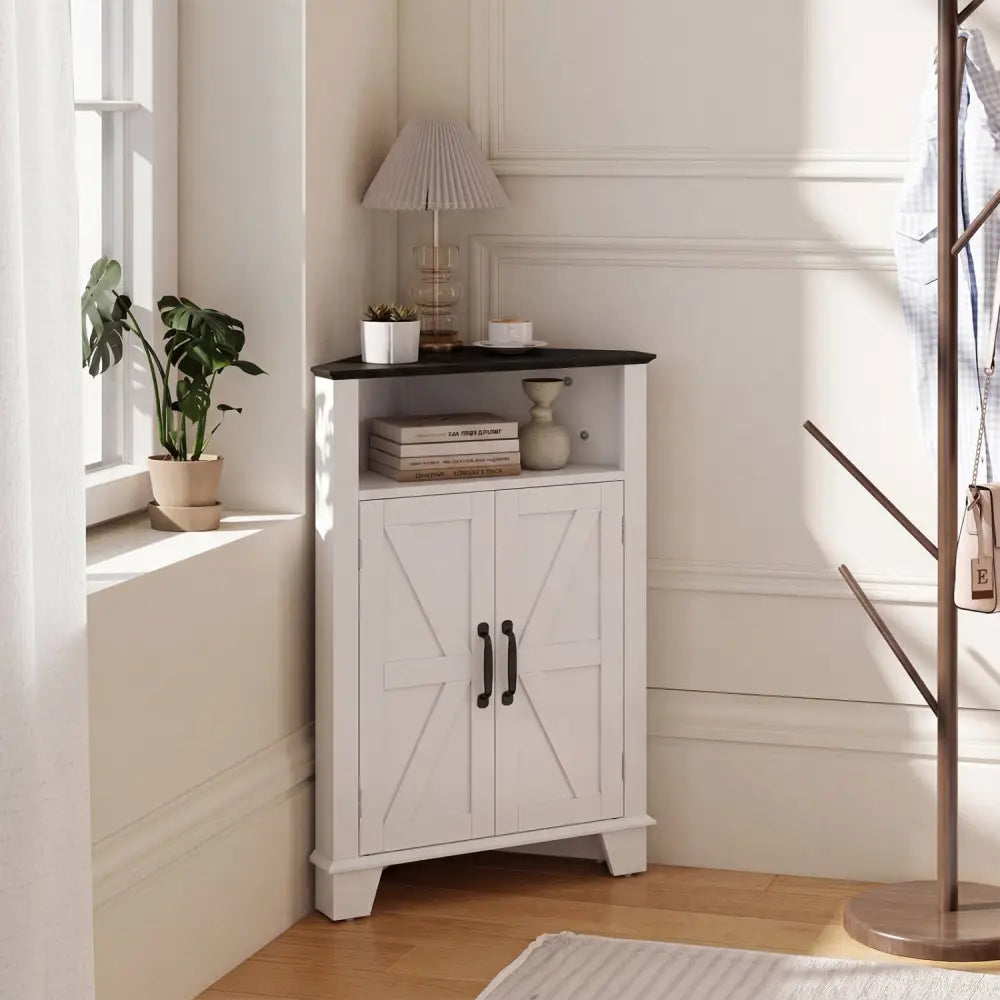 4-Tier Corner Storage Cabinet with Open Shelf-White - White - Cabinets & Chests