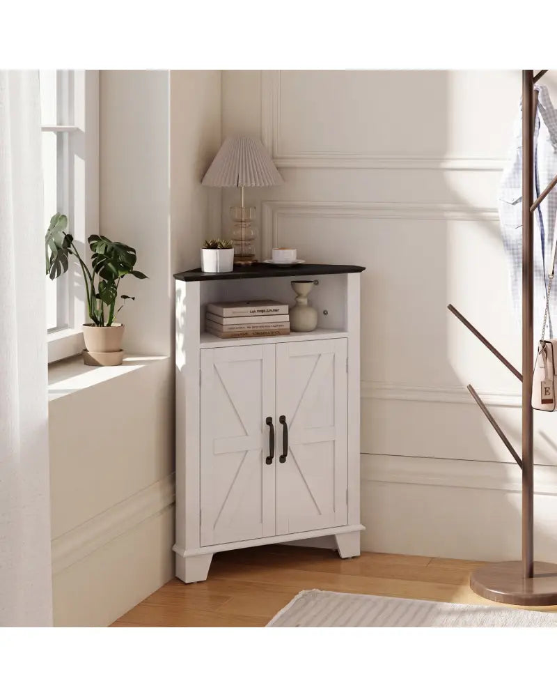 4-Tier Corner Storage Cabinet with Open Shelf-White - White - Cabinets & Chests