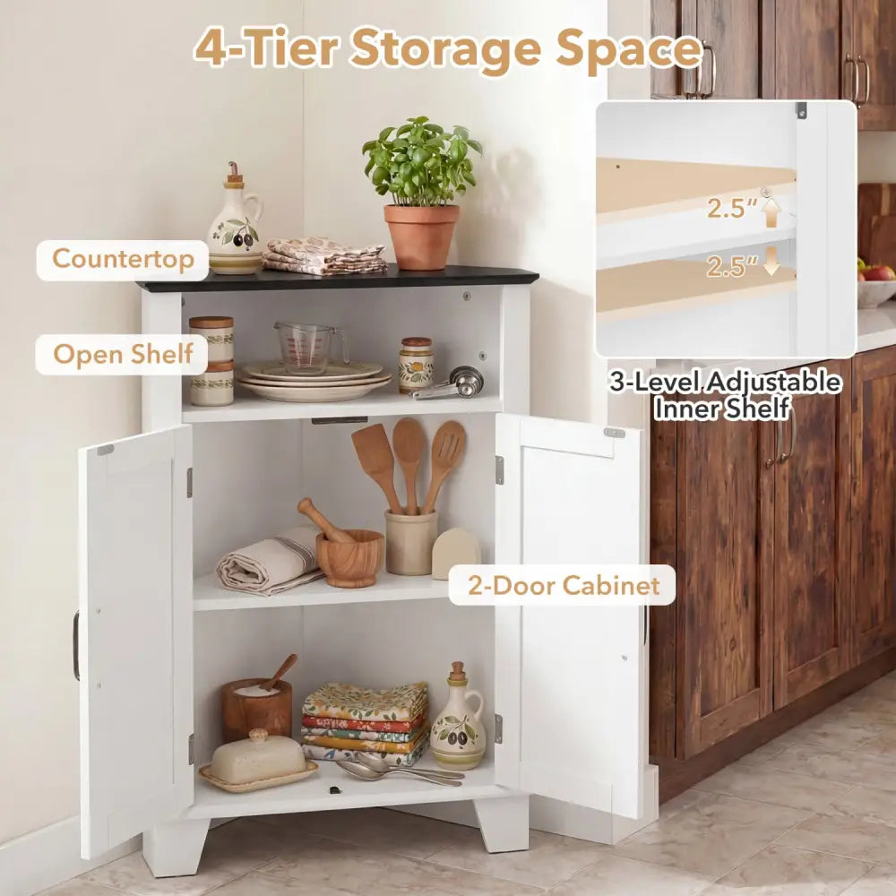 4-Tier Corner Storage Cabinet with Open Shelf-White - White - Cabinets & Chests