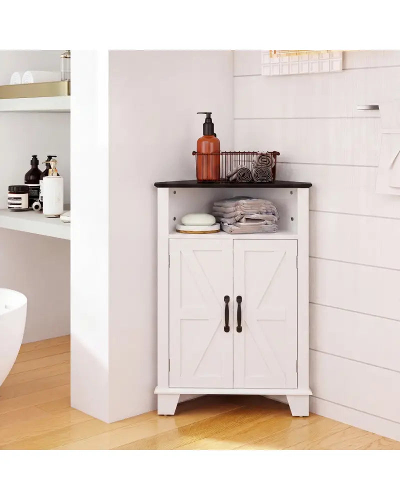 4-Tier Corner Storage Cabinet with Open Shelf-White - White - Cabinets & Chests