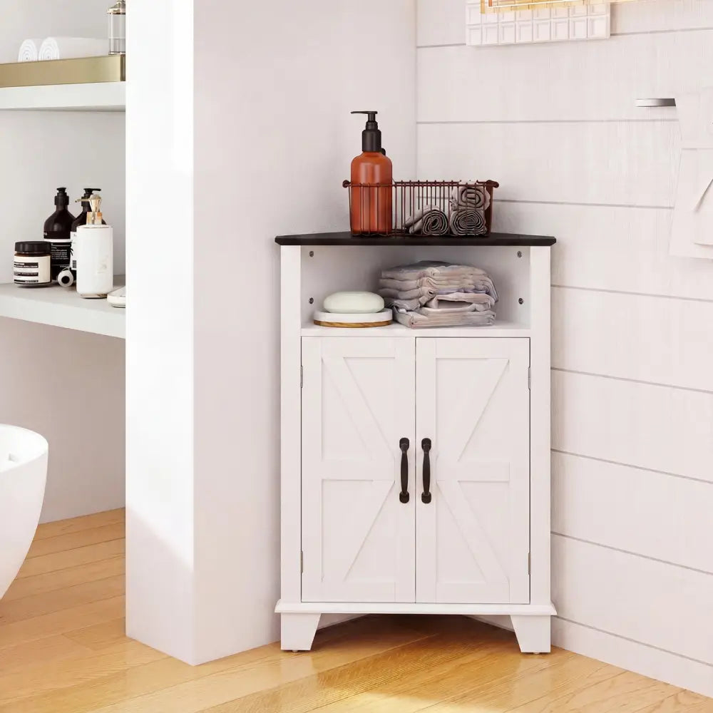 4-Tier Corner Storage Cabinet with Open Shelf-White - White - Cabinets & Chests