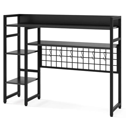 4-Tier Desk Shelf Desktop Display Rack with Metal Grid Panel and 6 Hooks-Black Costway