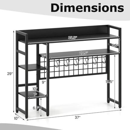 4-Tier Desk Shelf Desktop Display Rack with Metal Grid Panel and 6 Hooks-Black Costway