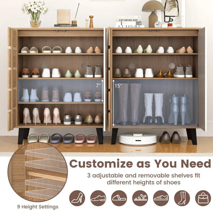 4-Tier Farmhouse Shoe Organizer with Louvered Door-Natural and White - Natural & White - Shoe Racks & Storage Benches