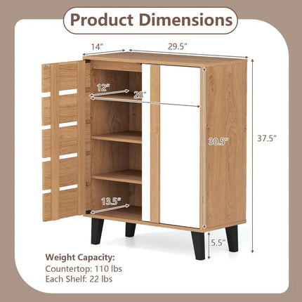 4-Tier Farmhouse Shoe Organizer with Louvered Door-Natural and White - Natural & White - Shoe Racks & Storage Benches