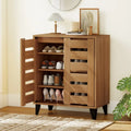 4-Tier Farmhouse Shoe Organizer with Louvered Door-Natural - Natural - Shoe Racks & Storage Benches