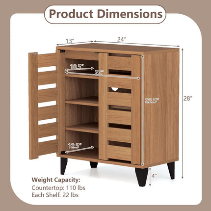 4-Tier Farmhouse Shoe Organizer with Louvered Door-Natural - Natural - Shoe Racks & Storage Benches