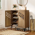4 Tier Farmhouse Shoe Storage Cabinet with Removable Shelves and Metal Legs-Walnut - Walnut - Shoe Racks & Storage