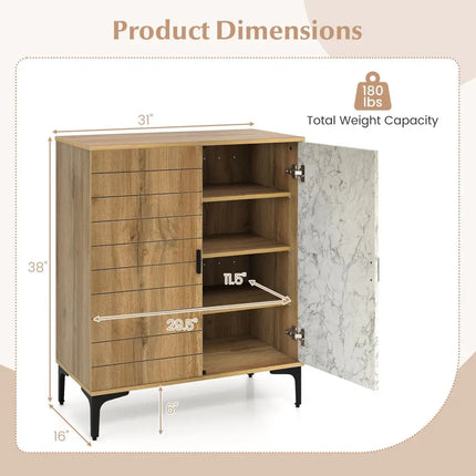 4 Tier Farmhouse Shoe Storage Cabinet with Removable Shelves and Metal Legs-Oak - Oak - Shoe Racks & Storage Benches