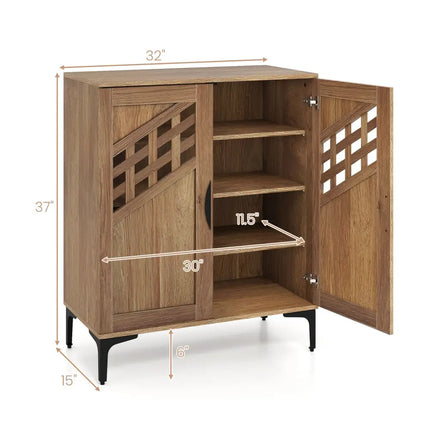 4 Tier Farmhouse Shoe Storage Cabinet with Removable Shelves and Metal Legs-Walnut - Walnut - Shoe Racks & Storage
