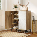 4 Tier Farmhouse Shoe Storage Cabinet with Removable Shelves and Metal Legs-Oak - Oak - Shoe Racks & Storage Benches