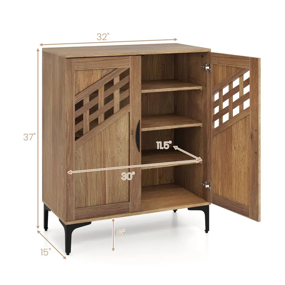 4 Tier Farmhouse Shoe Storage Cabinet with Removable Shelves and Metal Legs-Walnut - Walnut - Shoe Racks & Storage