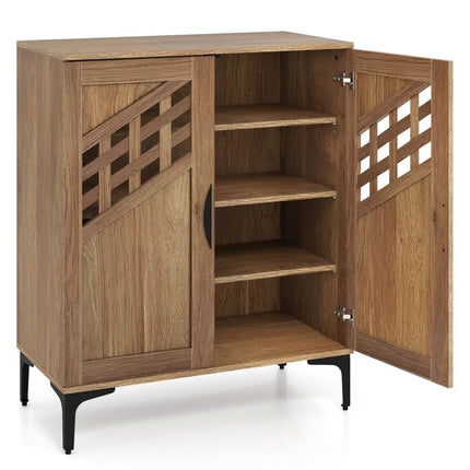4 Tier Farmhouse Shoe Storage Cabinet with Removable Shelves and Metal Legs-Walnut - Walnut - Shoe Racks & Storage