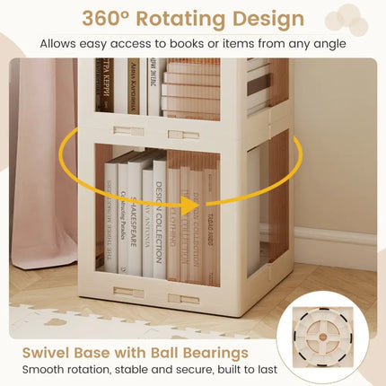 4-Tier Foldable Rotating Bookshelf with Swivel Base and Translucent Panels-White Costway