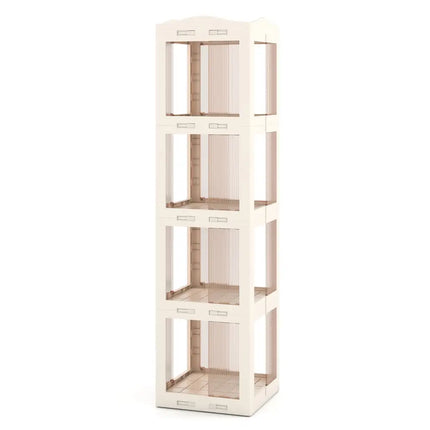 4-Tier Foldable Rotating Bookshelf with Swivel Base and Translucent Panels-White Costway