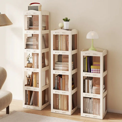 4-Tier Foldable Rotating Bookshelf with Swivel Base and Translucent Panels-White Costway
