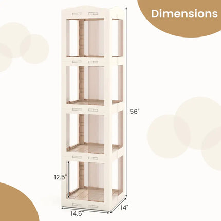 4-Tier Foldable Rotating Bookshelf with Swivel Base and Translucent Panels-White Costway