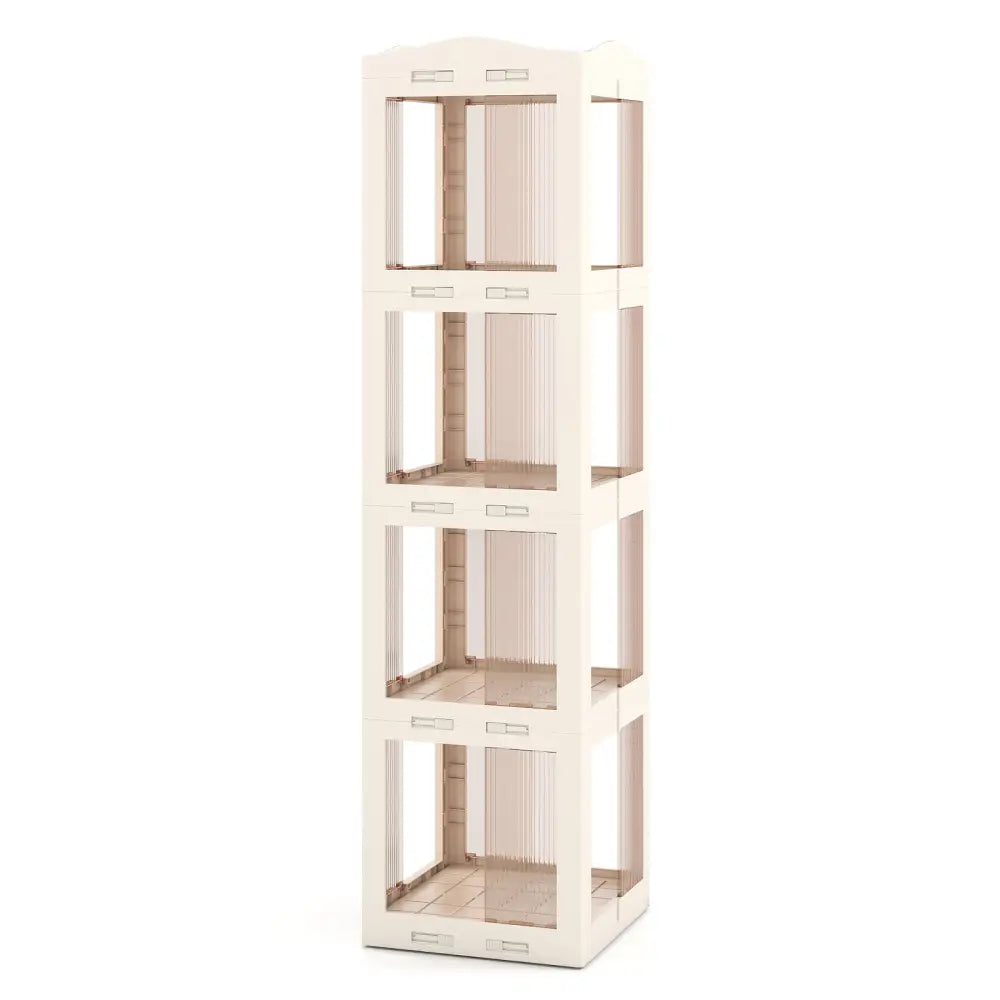 4-Tier Foldable Rotating Bookshelf with Swivel Base and Translucent Panels-White - White - Bookcases