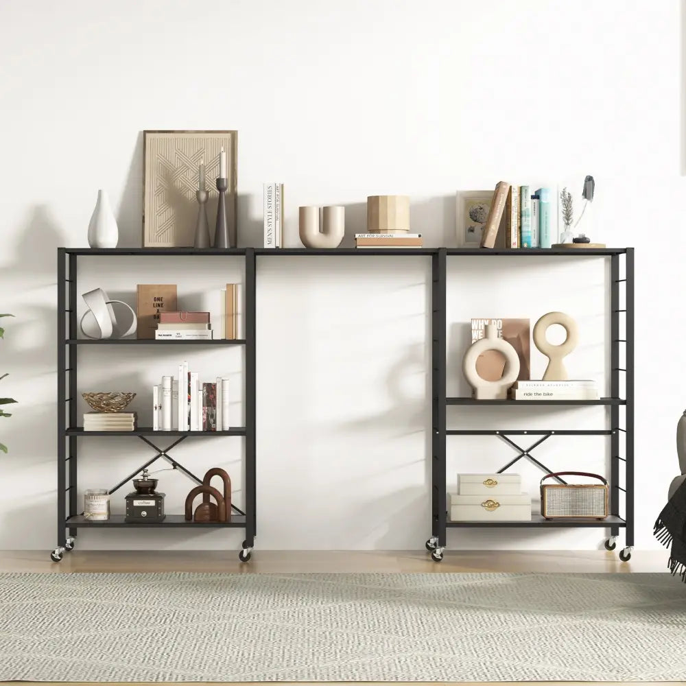 4-tier Foldable Storage Shelf for Tool Room Kitchen Living Room-Black - Black - Baker’s Racks