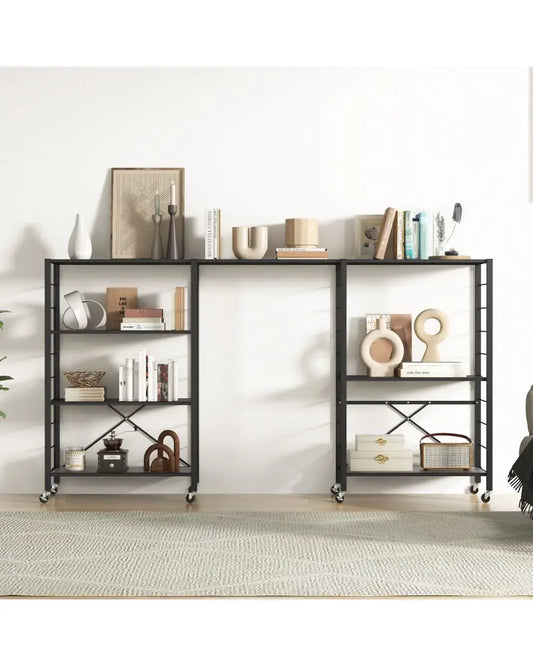 4-tier Foldable Storage Shelf for Tool Room Kitchen Living Room-Black - Black - Baker’s Racks