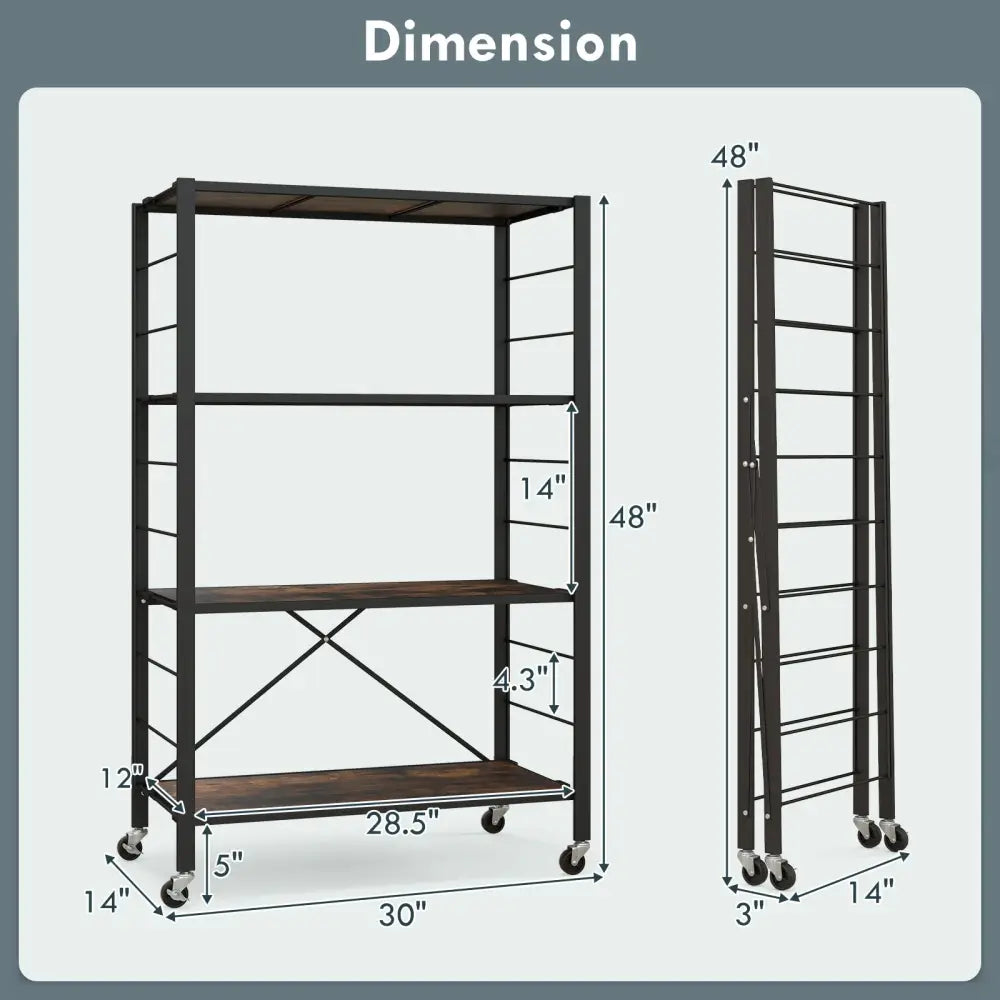 4-tier Foldable Storage Shelf for Tool Room Kitchen Living Room-Black - Black - Baker’s Racks