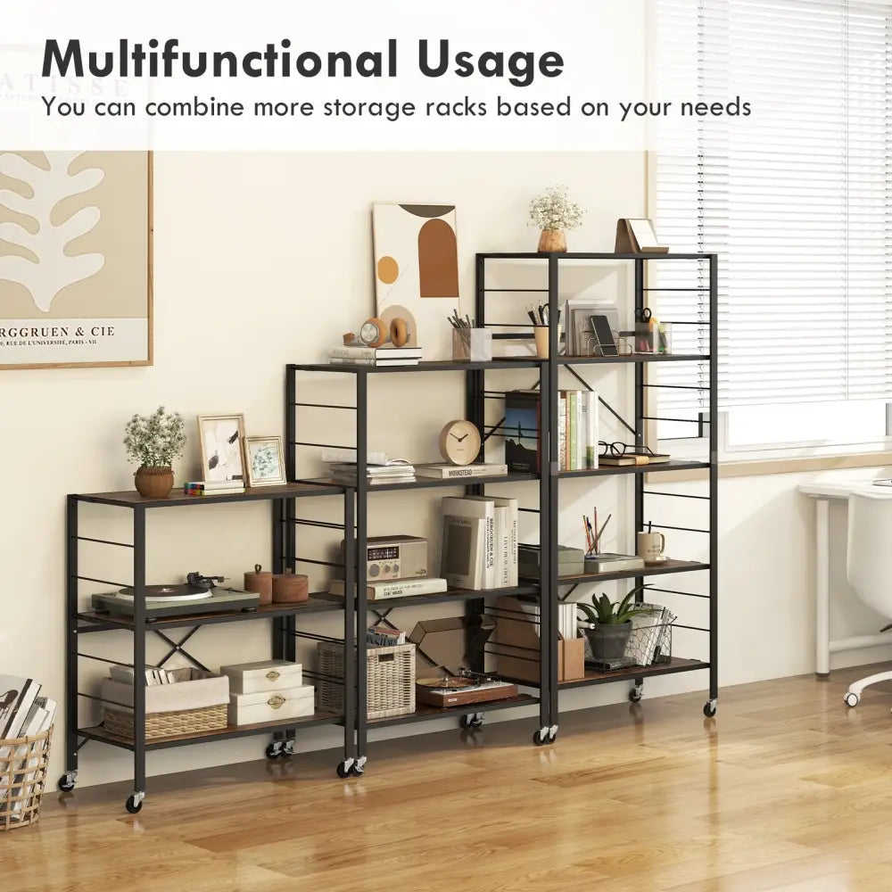 4-tier Foldable Storage Shelf for Tool Room Kitchen Living Room-Black - Black - Baker’s Racks