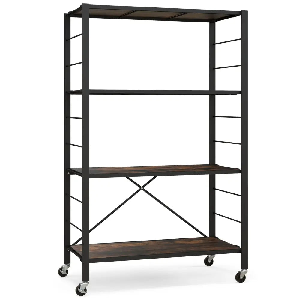 4-tier Foldable Storage Shelf for Tool Room Kitchen Living Room-Black - Black - Baker’s Racks