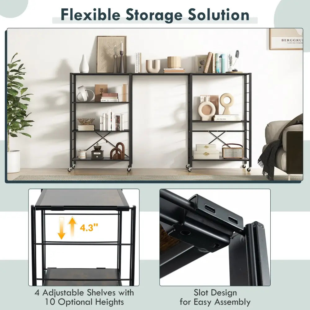 4-tier Foldable Storage Shelf for Tool Room Kitchen Living Room-Black - Black - Baker’s Racks