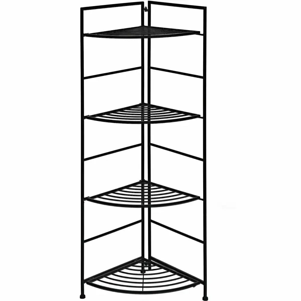 4 Tier Folding Metal Shelf Plant Stand Storage Open Shelf Corner Display Rack - Black - Plant Stands