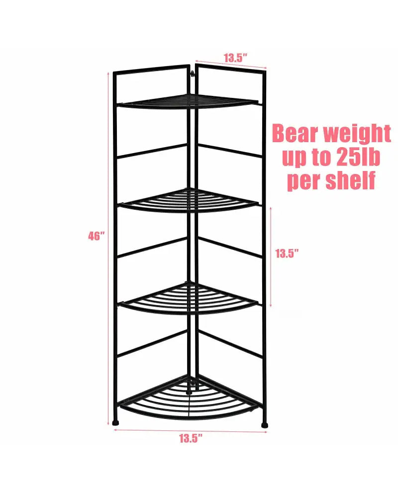 4 Tier Folding Metal Shelf Plant Stand Storage Open Shelf Corner Display Rack - Black - Plant Stands