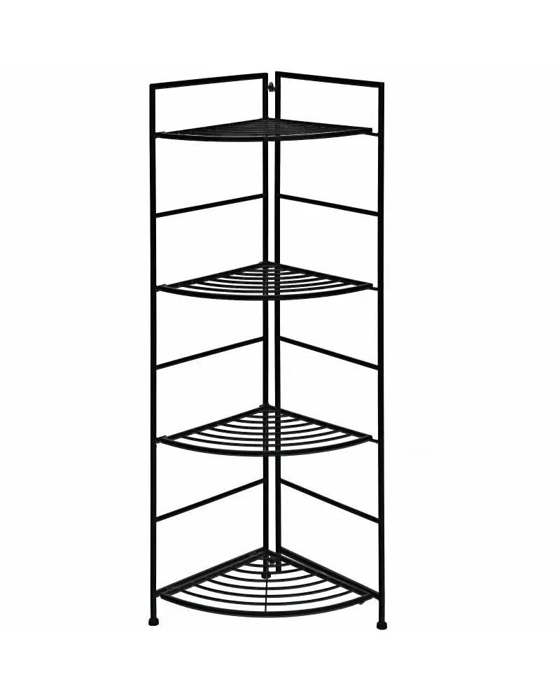 4 Tier Folding Metal Shelf Plant Stand Storage Open Shelf Corner Display Rack - Black - Plant Stands