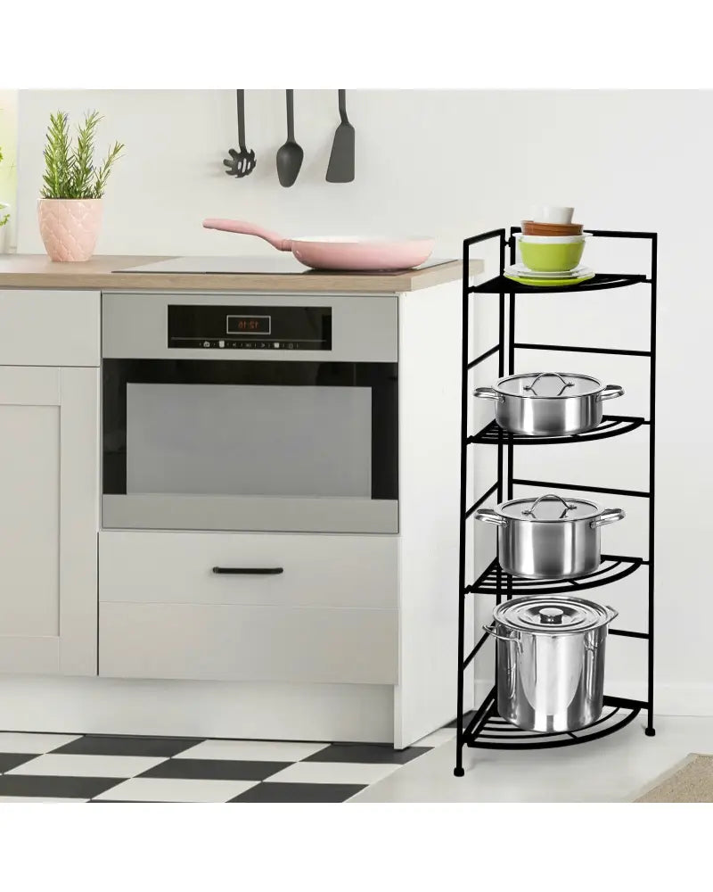 4 Tier Folding Metal Shelf Plant Stand Storage Open Shelf Corner Display Rack - Black - Plant Stands