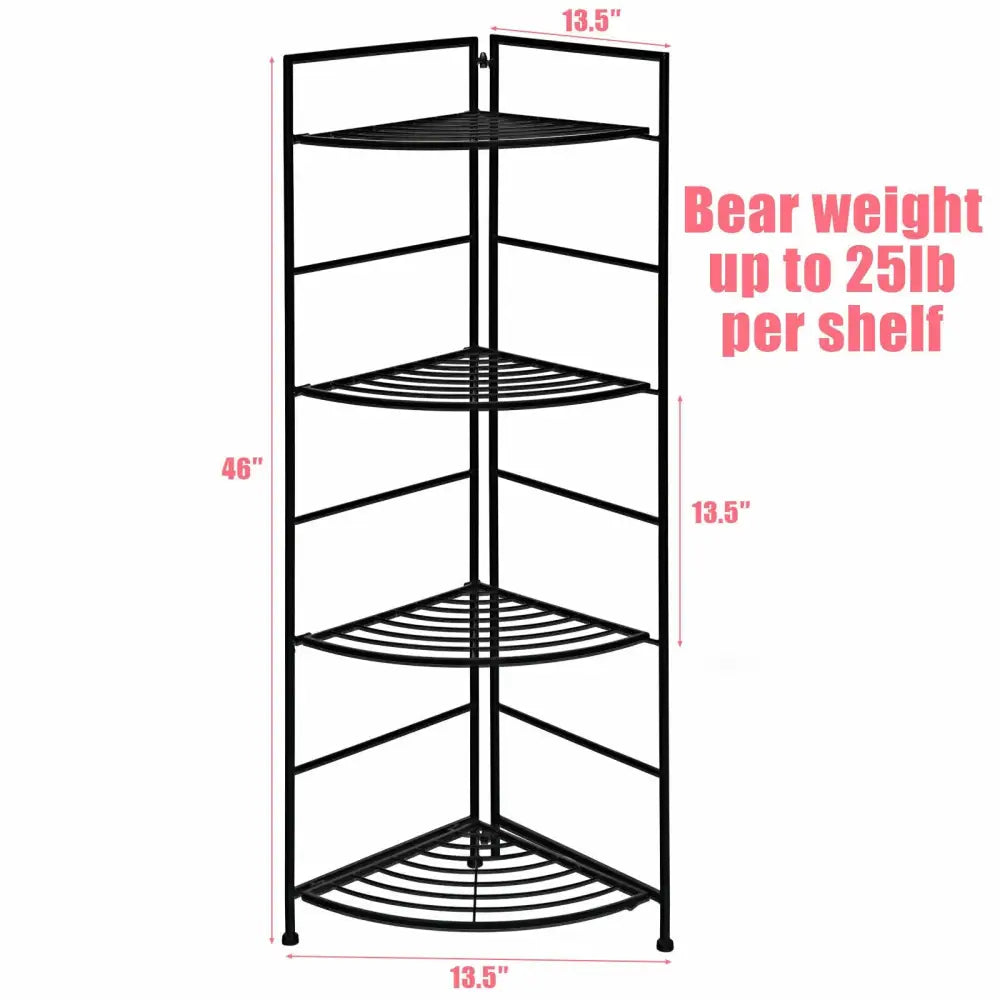 4 Tier Folding Metal Shelf Plant Stand Storage Open Shelf Corner Display Rack - Black - Plant Stands