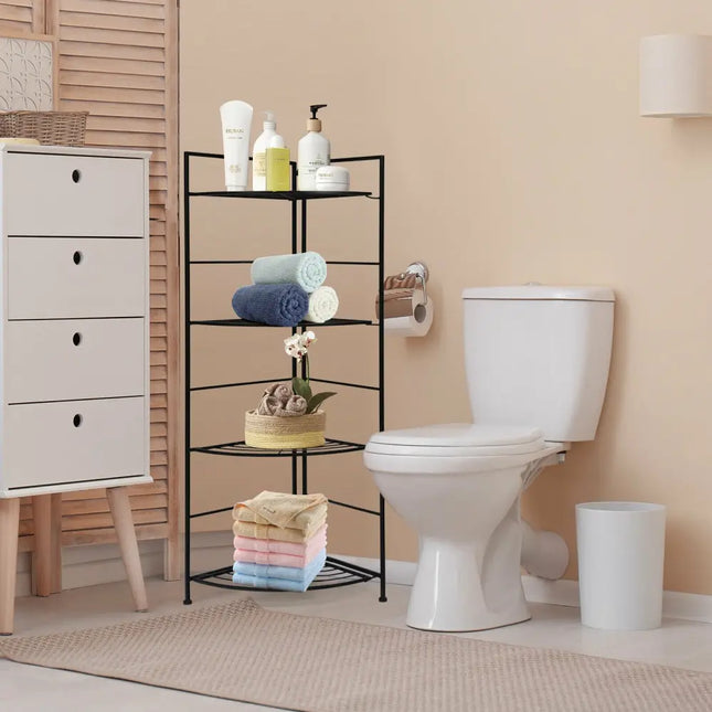 4 Tier Folding Metal Shelf Plant Stand Storage Open Shelf Corner Display Rack - Black - Plant Stands