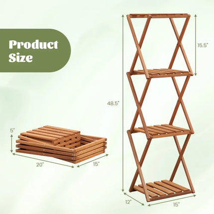 4-Tier Folding Plant Rack and Free Standing Shoe Rack - Natural - Plant Stands